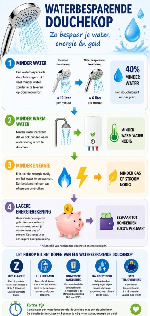 Waterbesparende douchekop besparing infographic