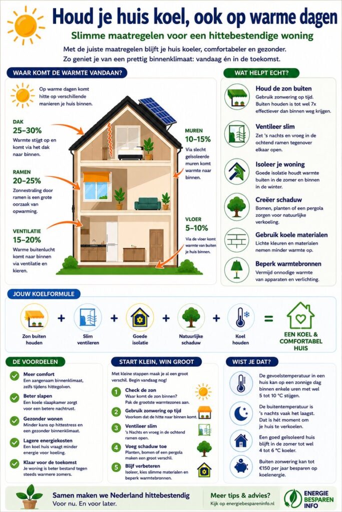 Hoe komt warmte in huis en huis koel houden infographic